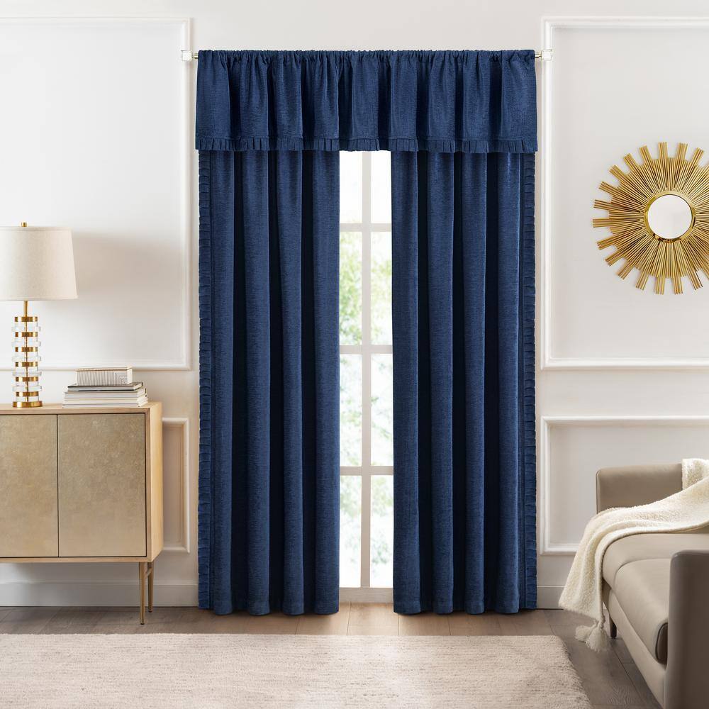 Navy Chenille Rod Pocket Window Valance, 52x14