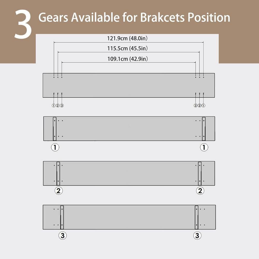 Rustic Brown 55" Wood Floating Shelves with Metal Brackets