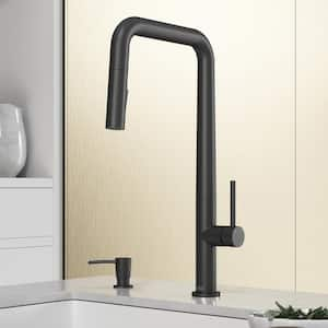 Parsons Single Handle Pull-Down Sprayer Kitchen Faucet Set with Soap Dispenser in Matte Black