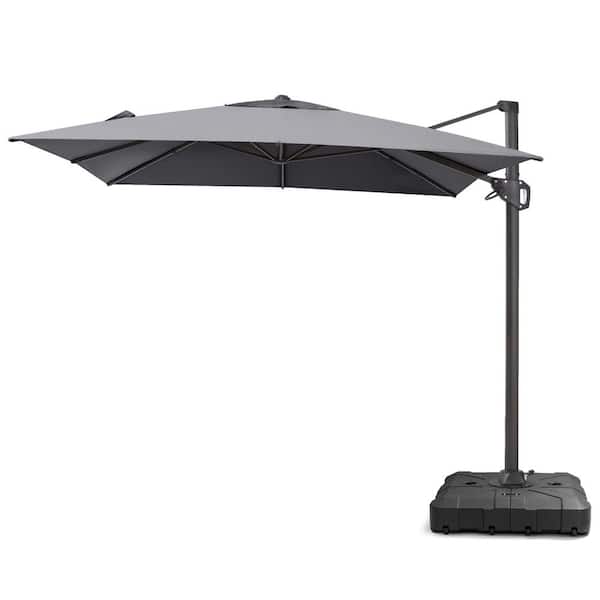 Pellebant 9 ft. x 11.5 ft. Aluminum Cantilever Offset Rotational Adjustable Tilt Patio Umbrella in Gray with Stand Fillable Base
