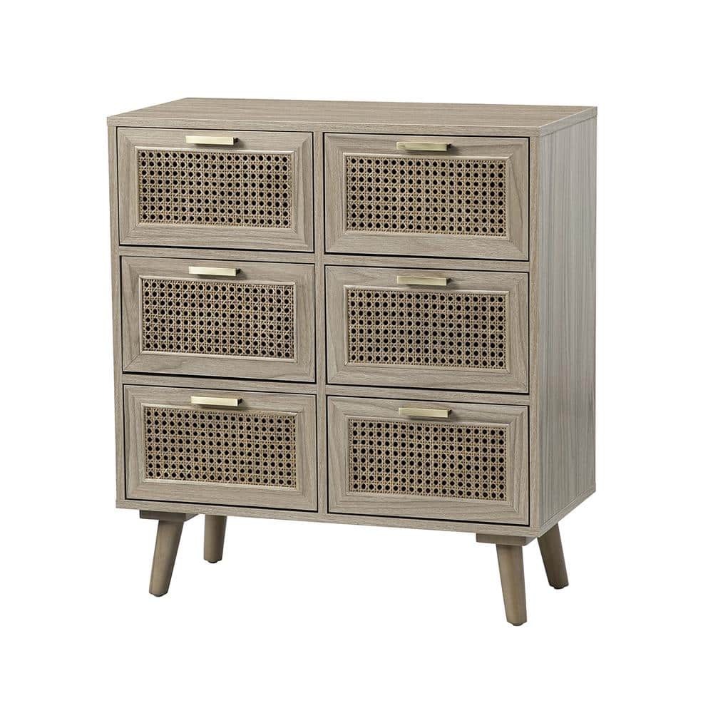 Amucolo 6-Drawer Double Natural Dresser with Rattan Design (30 in. H x ...