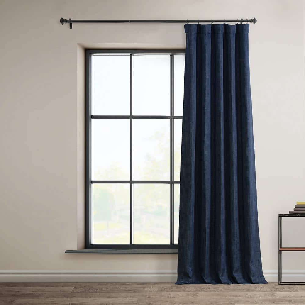 Indigo Faux Linen 108" Blackout Curtain Panel