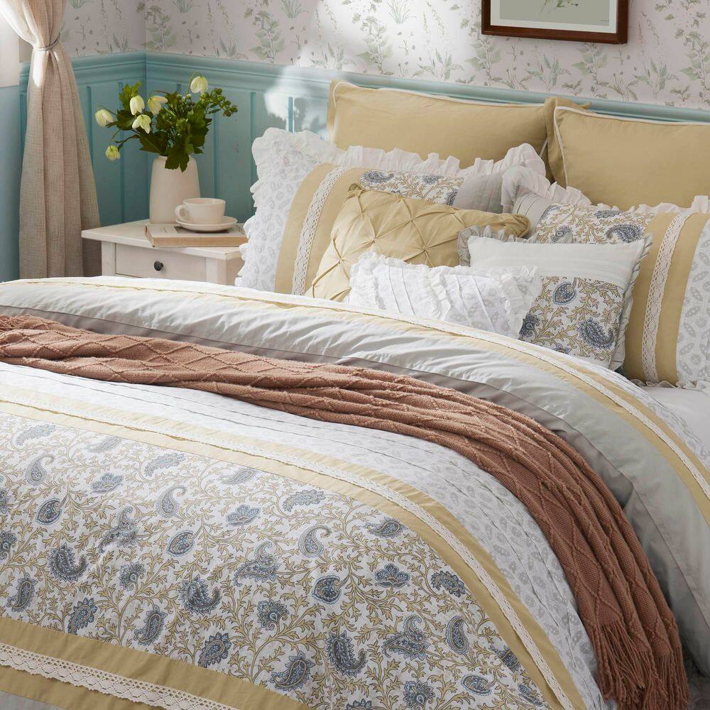 California King Yellow Cotton Reversible Comforter Set