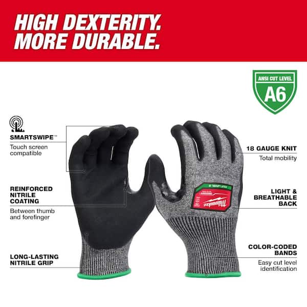 X-Large High Dexterity Cut 6 Resistant Nitrile Dipped Work Gloves