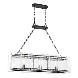 Genry 3-Light Matte Black Linear Chandelier with Clear Water Piastra Glass Shades