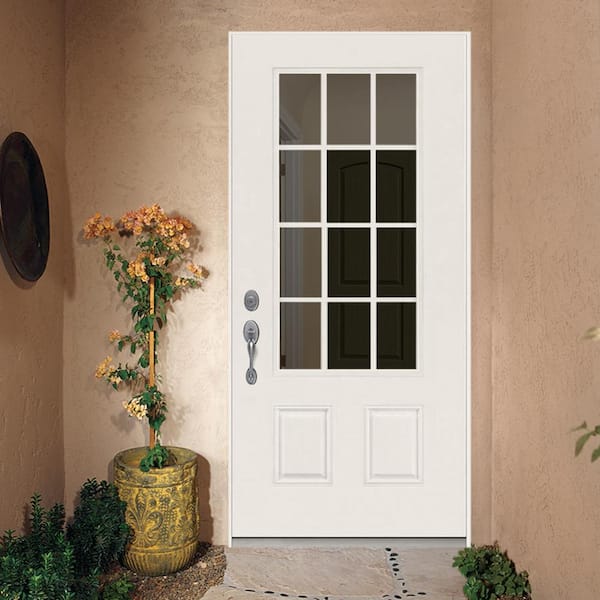 32 in. x 80 in. 12 Lite Primed Steel Prehung Right-Hand Inswing Entry Door