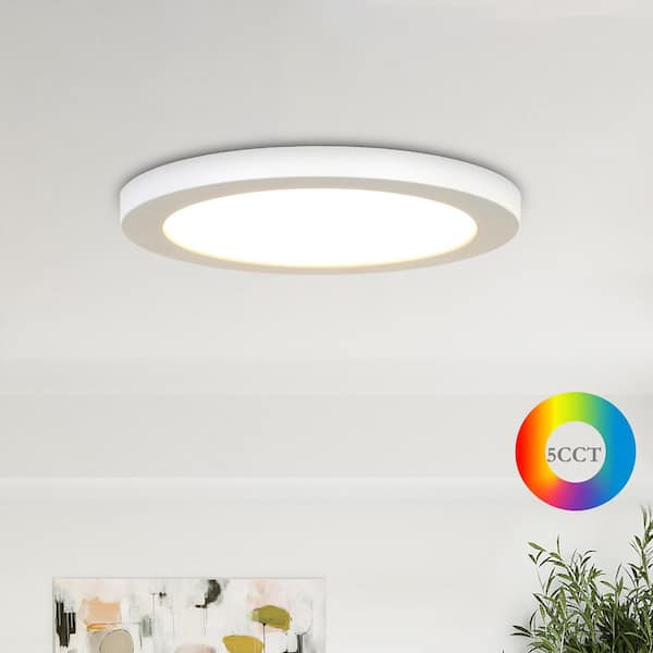7.1 in. 12-Watt White 900 Lumens Integrated LED Round Flat Panel Flush Mount with Switchable Color Temperature 5CCT