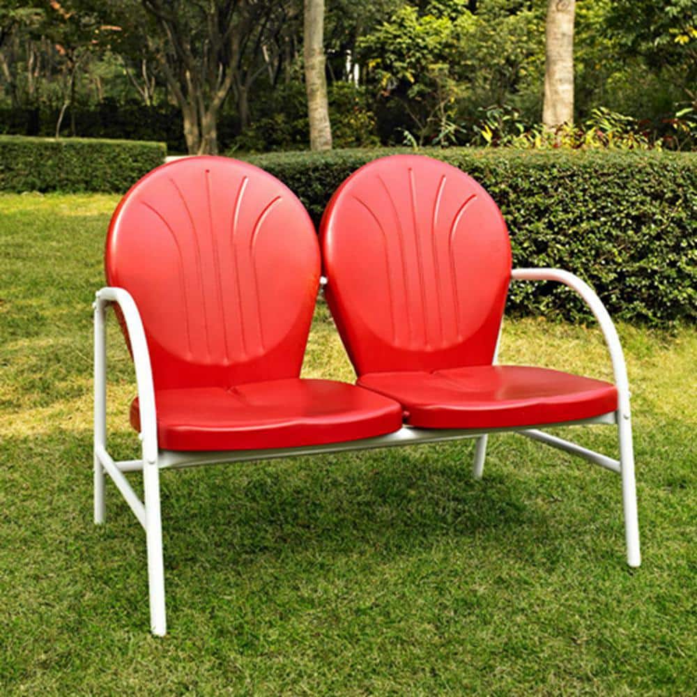 HOTEBIKE 41.75 in. Outdoor Retro Metal Glider Loveseat Bright Red Gloss