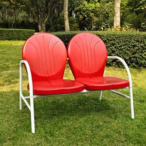 41.75 in. Outdoor Retro Metal Glider Loveseat Bright Red Gloss
