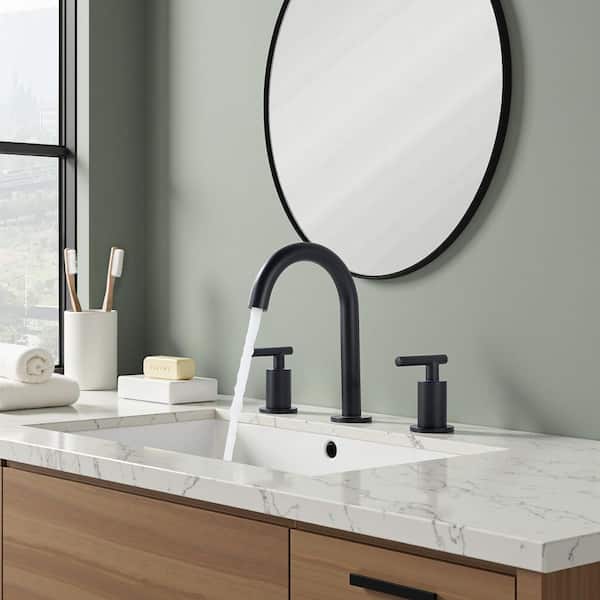 8 in. Widespread 2 Handle Bathroom Faucet with Pop-Up Drain 3-Hole Vanity Sink Faucet Spout in Matte Black