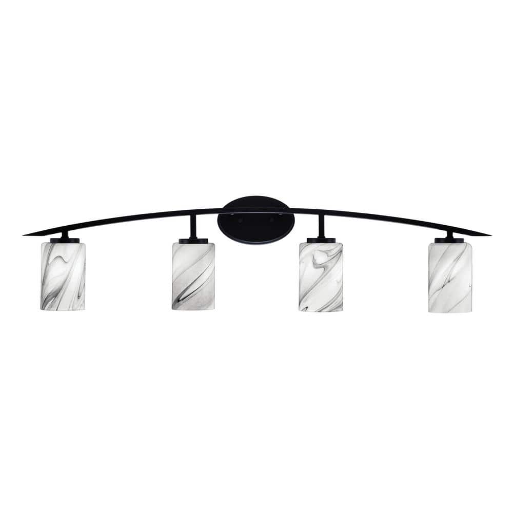 Siena 40 in. 4-Light Matte Black Vanity-Light with 4 in. Onyx Swirl Glass S