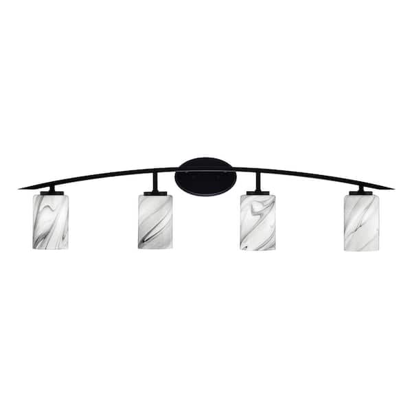 Unbranded Siena 40 in. 4-Light Matte Black Vanity-Light with 4 in. Onyx Swirl Glass Shades No Bulbs Included