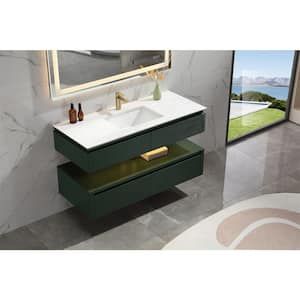 48 in. W x 29.60 in. H x 20.80 in. D Single Sink Floating Bath Vanity in Green with Light White Cultured Marble Top