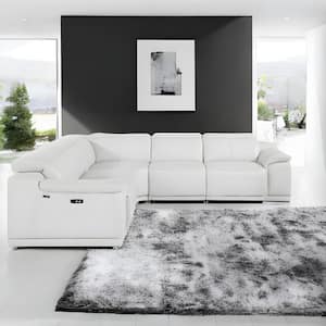 110 in. Pillow Top Arm 5-piece Leather L-Shaped Sectional Sofa in. White