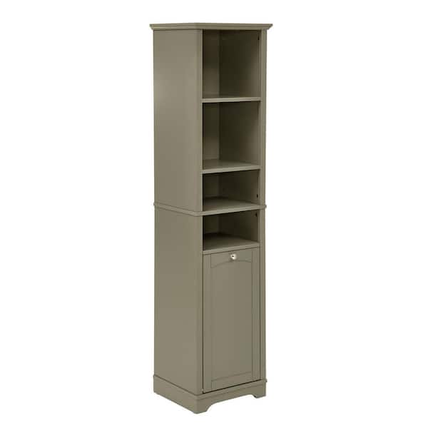 Unbranded 15.75 in. W x 13.75 in. D x 63.75 in. H Gray Linen Cabinet with 4-Adjustable Shelves and Laundry Hamper