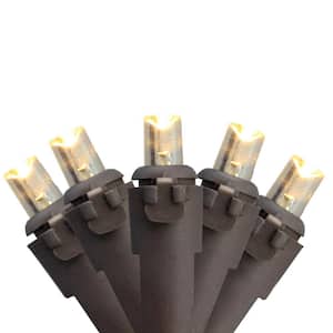 Set of 50 Warm White LED Wide Angle Christmas Lights - Brown Wire