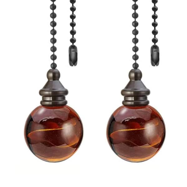 12 in Crystal Ball Ceiling Fan Pull Chain Extensions 2 Pack with 3 mm Copper-Plated Beaded Chain Pulls