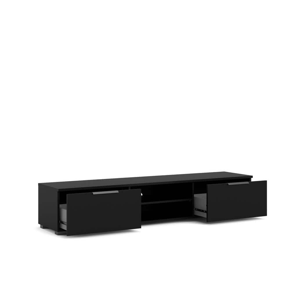 Sleek Danish Modern Black Matte Wood TV Stand with Storage