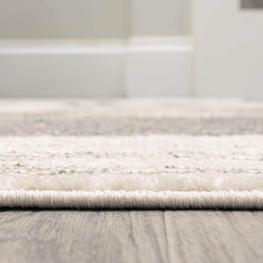 Gray and Cream Abstract Synthetic Rectangular Area Rug