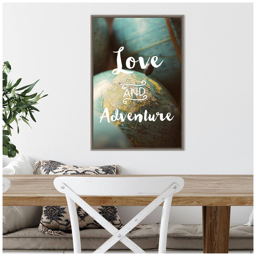 Love and Adventure Typography Canvas Wall Art with Distressed Greywash Frame