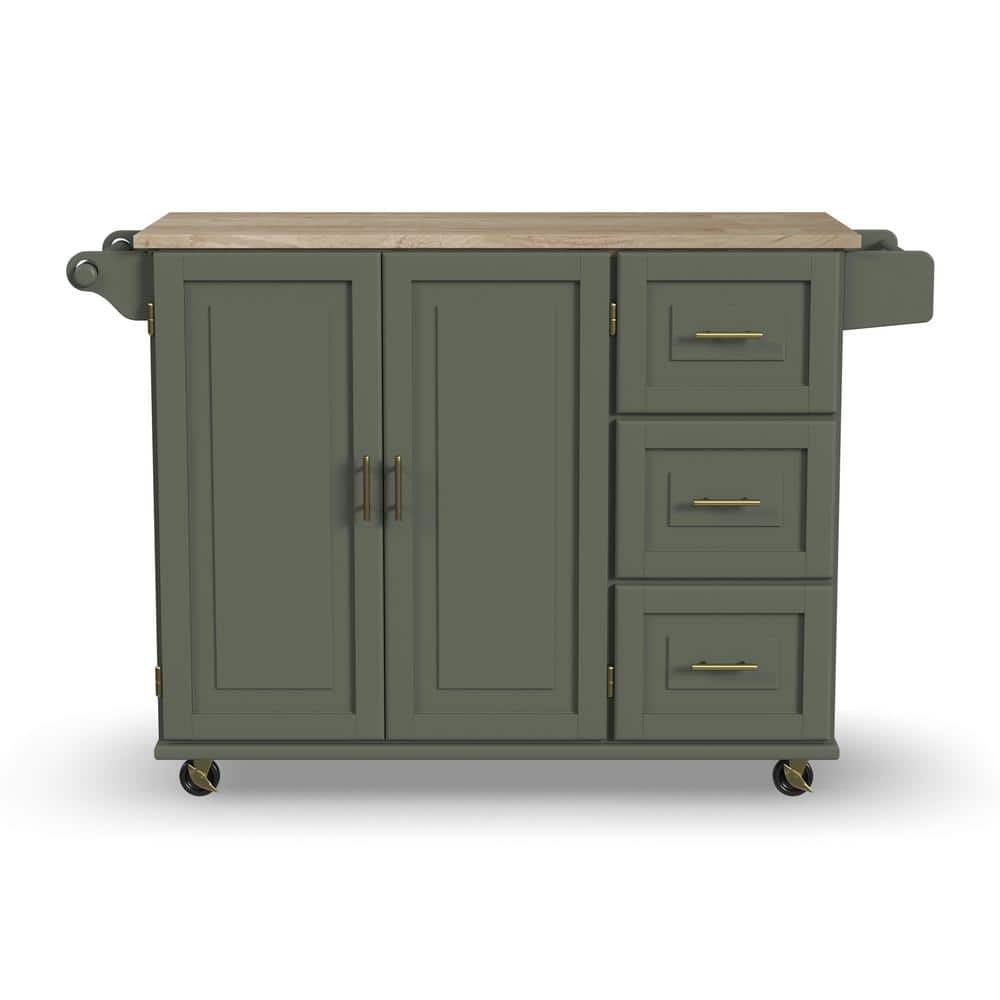 HOMESTYLES Dolly Madison Sage Green Kitchen Cart with Natural Wood Top ...