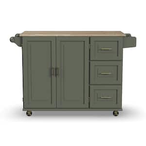Dolly Madison Sage Green Kitchen Cart with Natural Wood Top