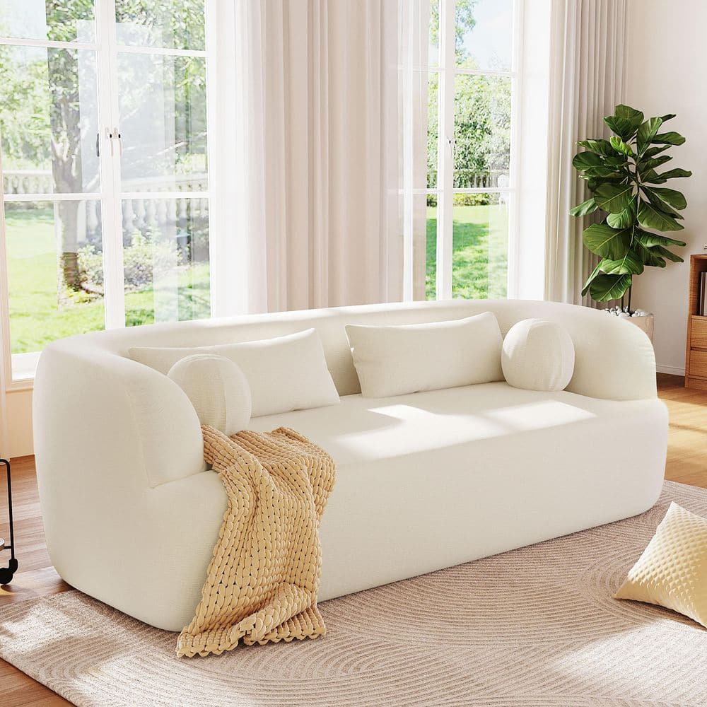 86 in. Beige Chenille Upholstery 3-Seater Curved Cloud Couch with Square Arm and High-Density Foam price history on PriceWatchPro