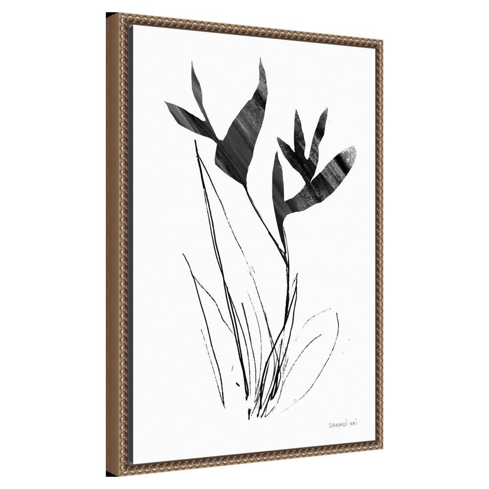 Paradise Botanicals I Black and White Canvas Print with Bronze Frame