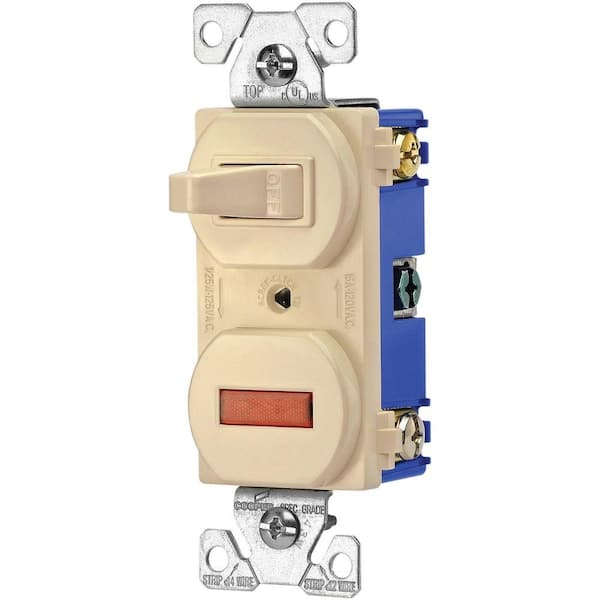 Eaton Heavy-Duty Grade 15 Amp Combination Single Pole Toggle Switch and Pilot Light in Ivory