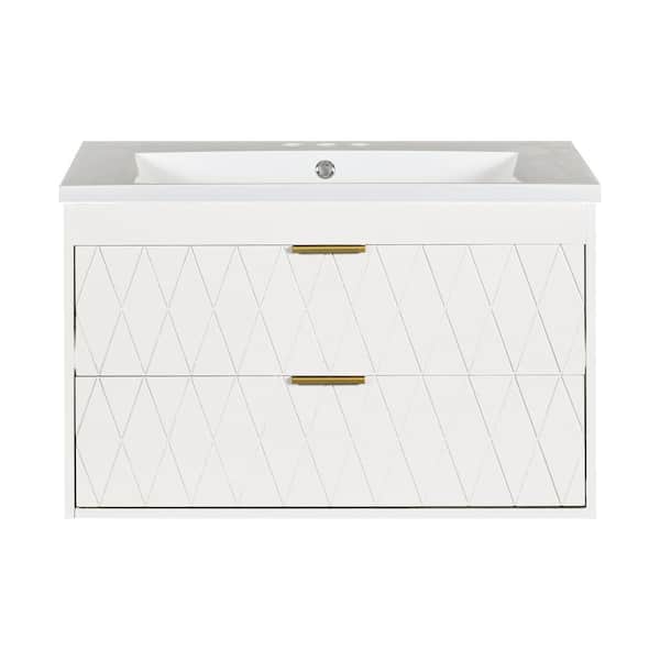 Unbranded 30 in. W x 18 in. D x 19 in. H Floating Bath Vanity in White with White Cultured Marble Top