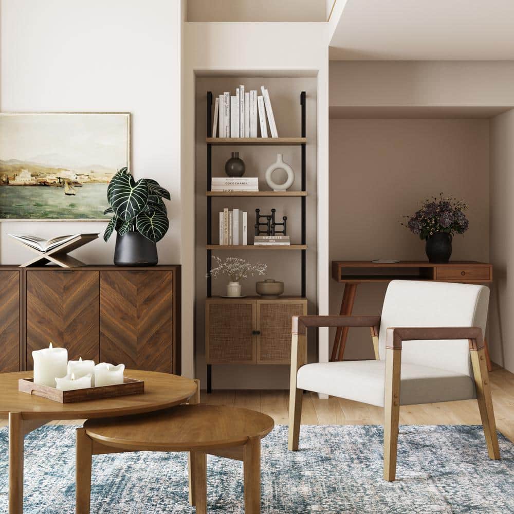 Hudson White Faux Leather and Wood Accent Chair