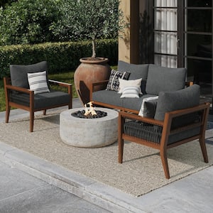 Freya 3-Piece Bohemian Outdoor Couch Patio Furniture Set, Solid Acacia Wood Frame Conversation Set, Dark Gray Cushion