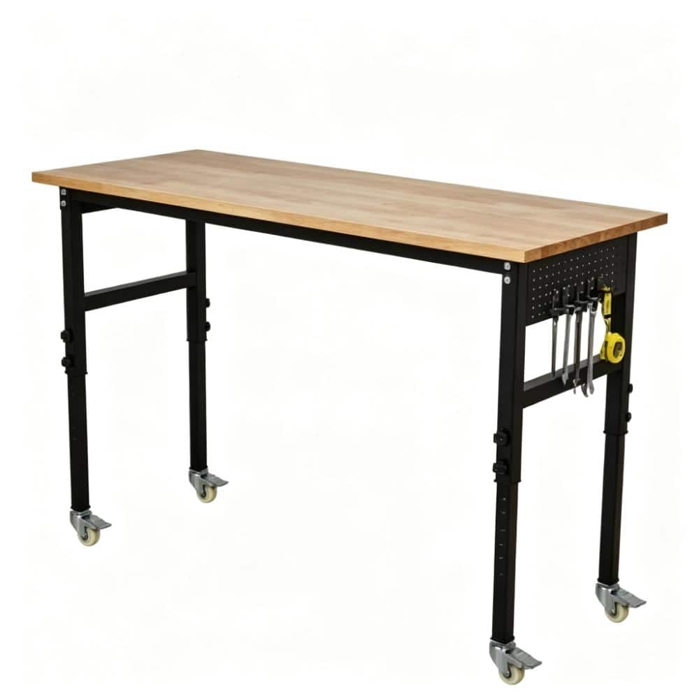70 x 21 in Adjustable-Height Rolling Workbench, 2000 lb Capacity - Rubberwood Top - Power Outlet, Locking Casters price history on PriceWatchPro