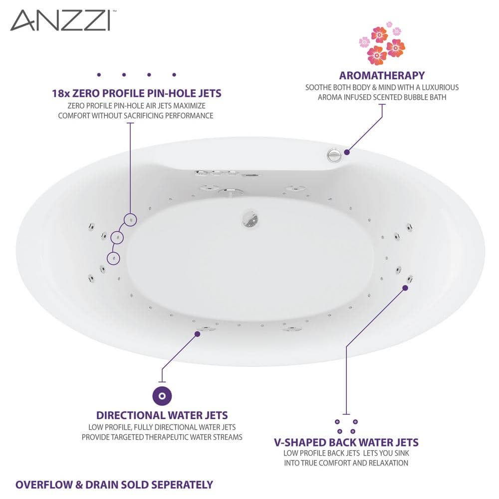 67'' White Freestanding Acrylic Whirlpool Bathtub