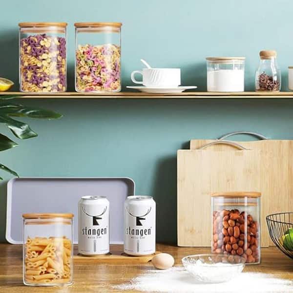 4-Piece Glass Storage Jars Set with Airtight Bamboo Lid and Labels Clear Food Canisters for Kitchen Snacks