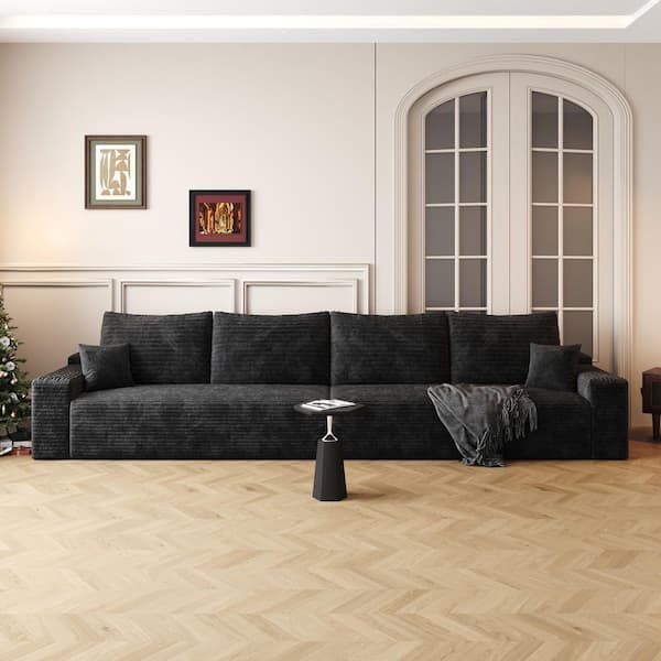 Modern Collection 140 in. Square Arm 4-Piece Corduroy Rectangular Deep Seat Upholstered Sectional Sofa in Black