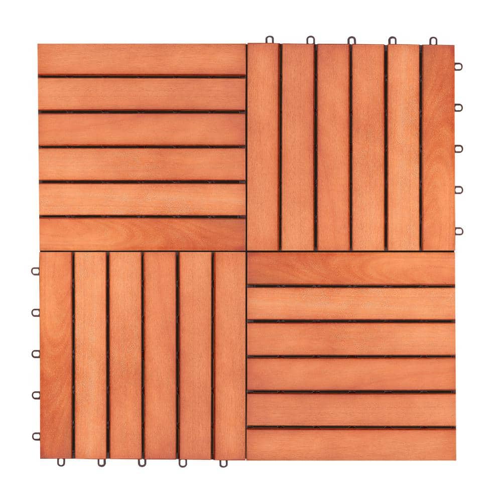 12 in. x 12 in. 6-Slat Reddish Brown Wood Interlocking Deck Tile for Outdoor and Indoor (Set of 10 Tiles) price history on PriceWatchPro