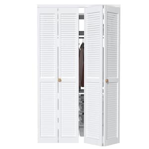 48 in. x 80.5 in. Solid Core White Finished Louver Closet Bi-fold Door with Hardware