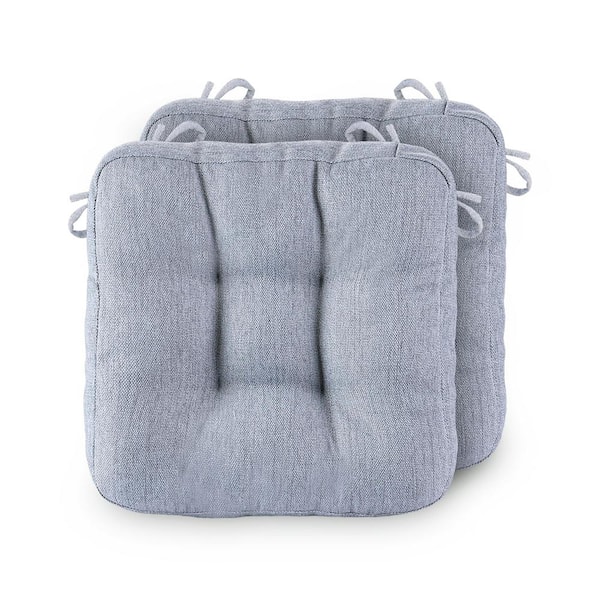 Zeus & Ruta 16.5 in. x 16.5 in. 2-Piece Square Outdoor Dining Chair Cushion with Ties in Light Gray