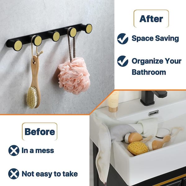 Knob 5 Post Wall-Mounted Bath Hook Rack in Stainless Steel-2 Pack