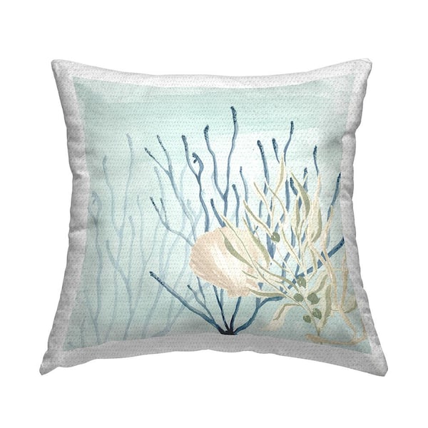 Stupell Industries Underwater Clam Shell Coral Blue Square Outdoor Throw Pillow