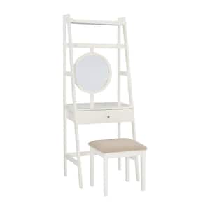 Andre White Leaning Vanity with Stool