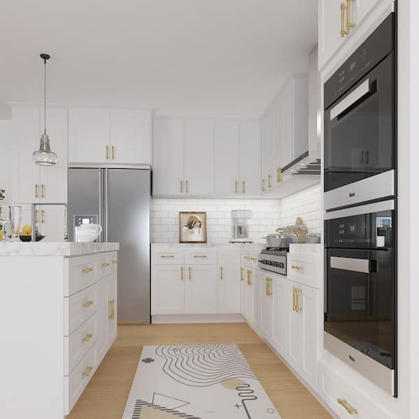 HOMEIBRO White Plywood Shaker Stock Style Base Kitchen Cabinet with 2-Door and 2-Drawer (30 in. W x 24 in. D x 34.5 in. H)