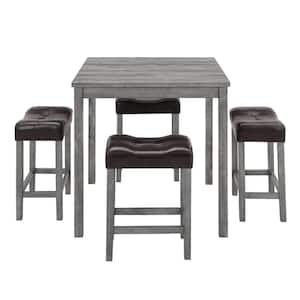 TD Garden Gray 5-Piece Wood Outdoor Dining Set with Black Cushion