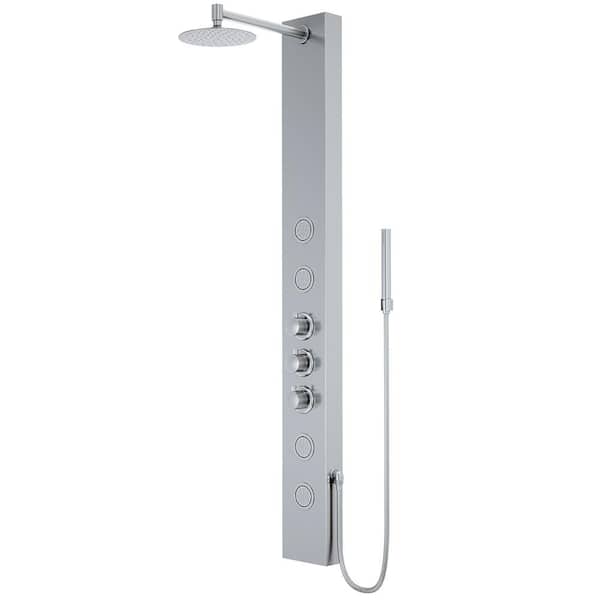 VIGO Ellington 59 in. H x 6 in. W 4-Jet Shower Panel System with Adjustable Round Head and Hand Shower in Stainless Steel
