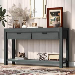 55.1 in. Antique Green Rectangle Wood Console Table with 2-Drawers and 1-Shelf