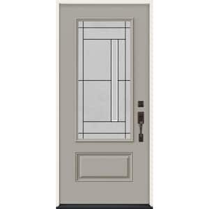 36 in. x 80 in. Left-Hand 3/4 Lite Decorative Glass Atherton Desert Sand Fiberglass Prehung Front Door