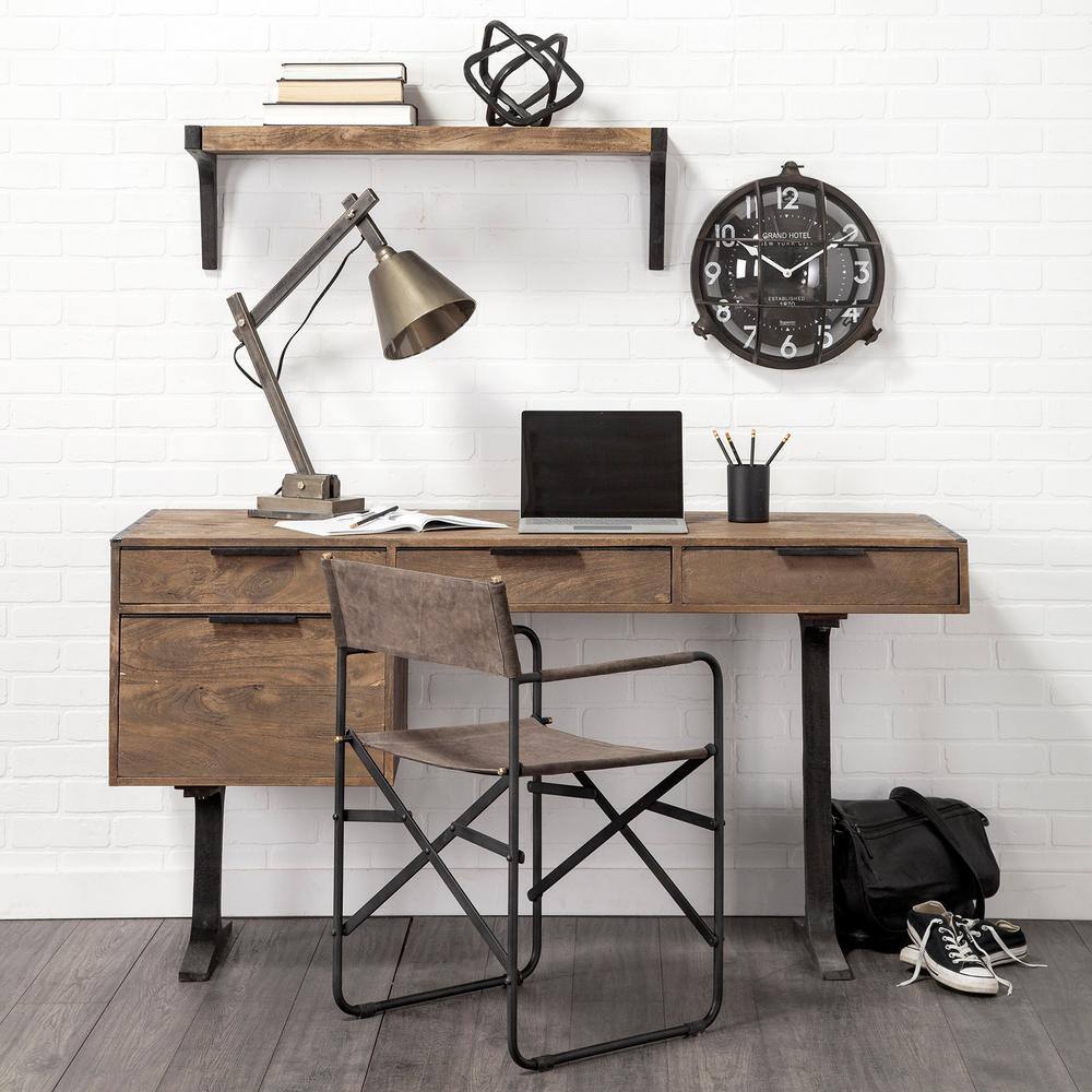 Brown Leather Upholstered Arm Chair with Metal Frame