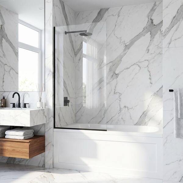 VIGO Zenith 34 in. W x 62 in. H Frameless Fixed Tub Screen Door in