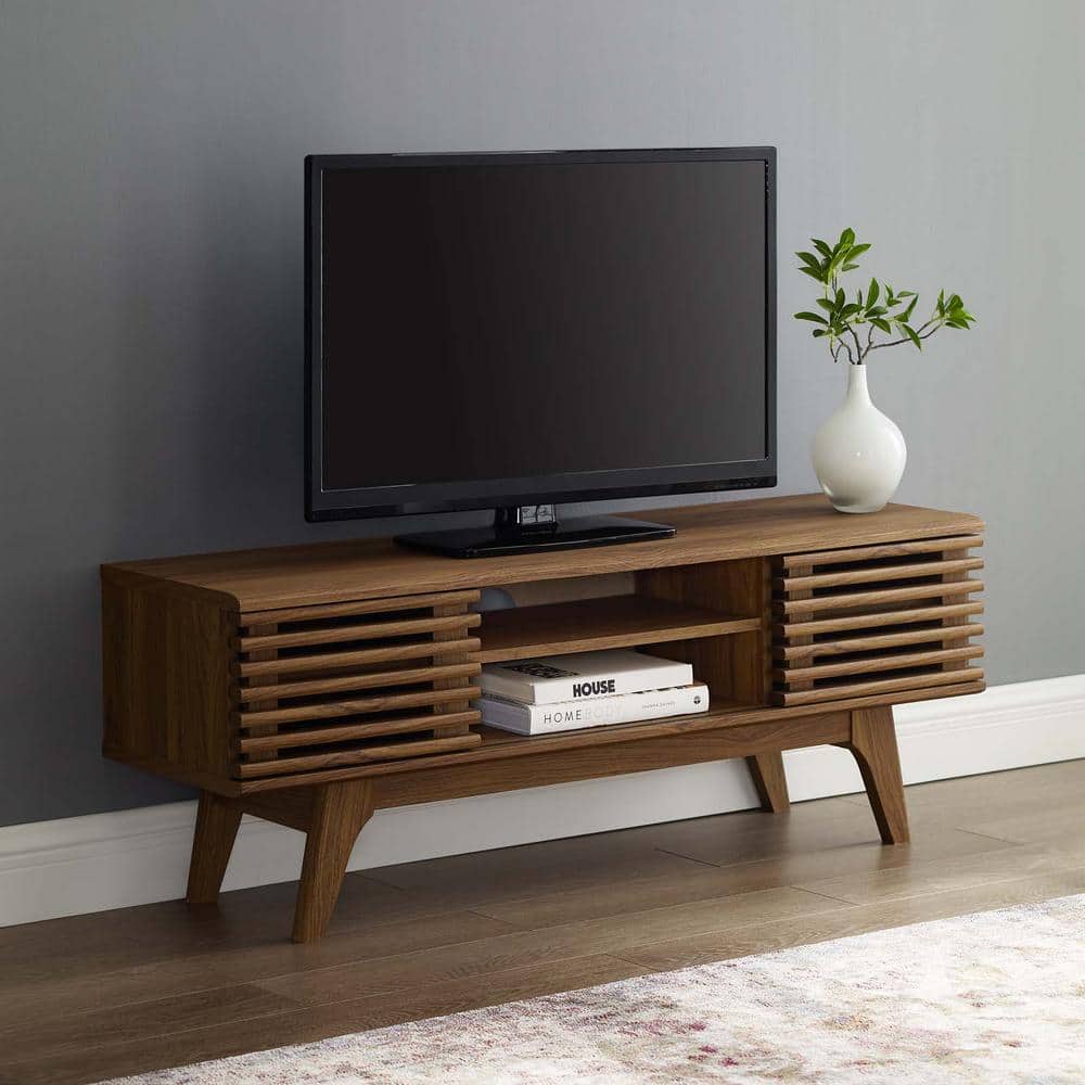 Walnut 46" Mid-Century Modern Media Console with Cabinet
